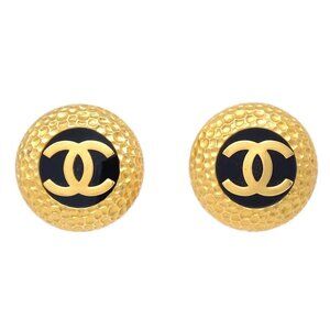 Chanel Button Clip-On Earrings Gold Black 29 117197